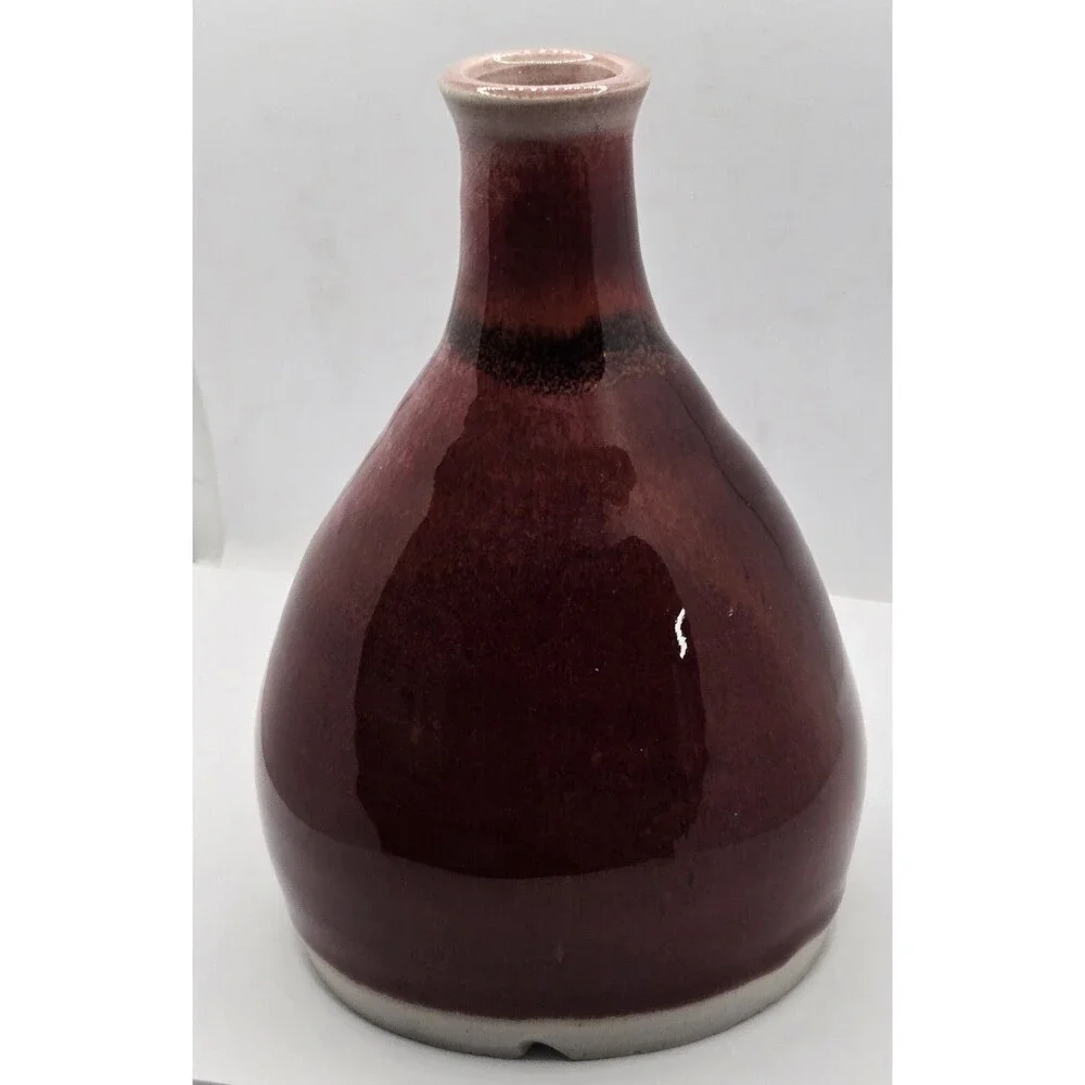 Beautiful Studio Art Pottery Bud Vase with Ox Blood Glaze